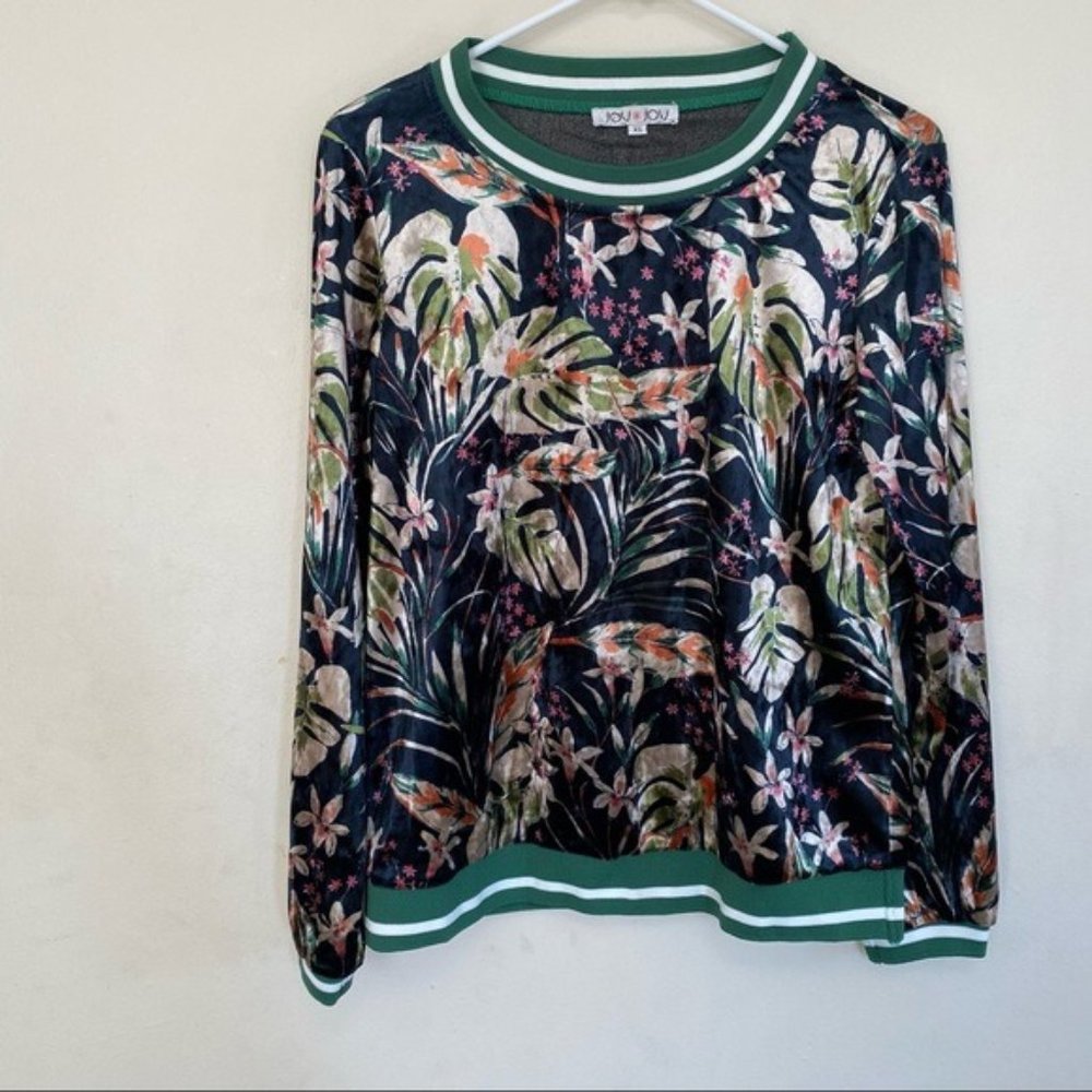 Joy Joy Pullover Velvet floral striped tropical XS